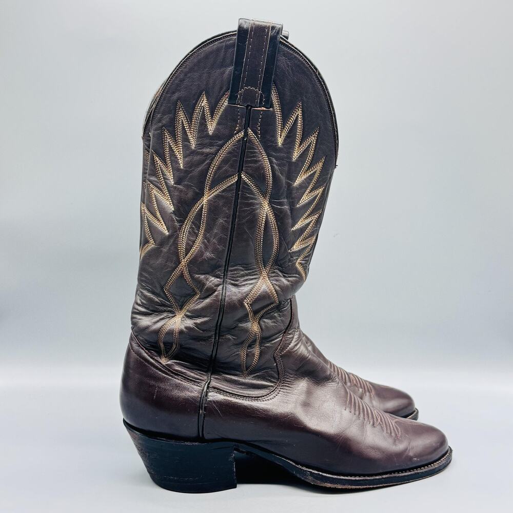 Sanders Boots Mens 9 Brown Leather Mid Calf Western Cowboy Stitching Pointed Toe